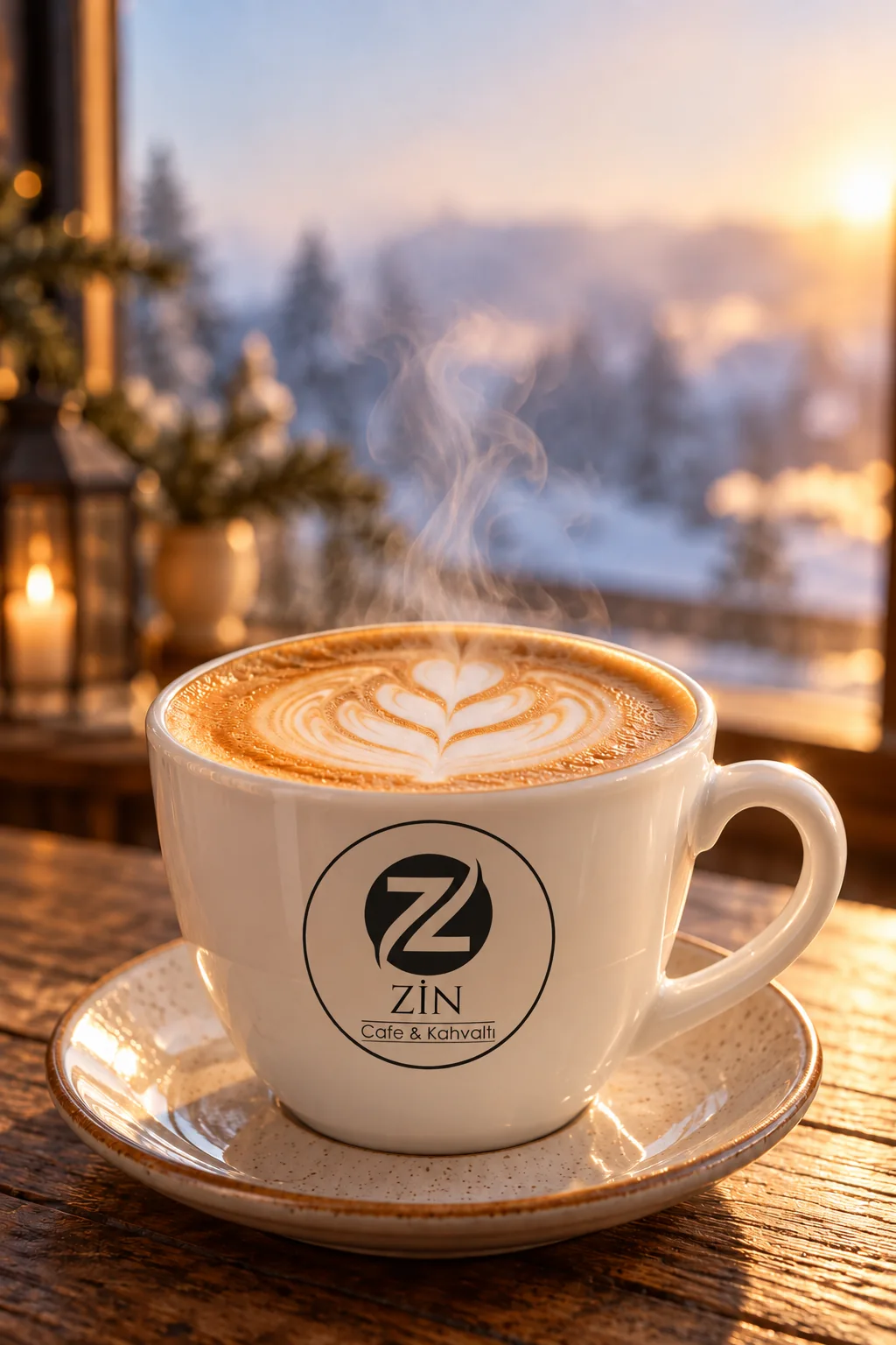 ZİN Cafe logolu beyaz fincanda sıcak latte
